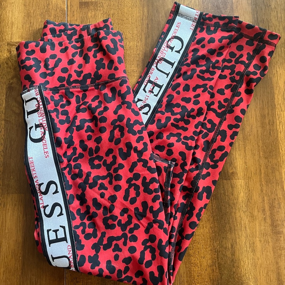 GUESS Red and Black Patterned Leggings S
